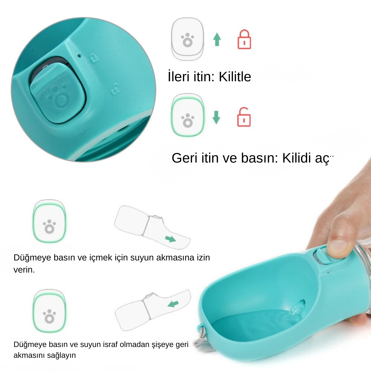 Taşınabilir Köpek Su Şişesi – Yürüyüş ve Seyahat İçin Sızdırmaz İçme Kabı (300–550 ml)