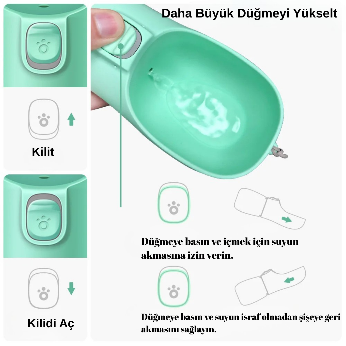 Taşınabilir Köpek Su Şişesi – Yürüyüş ve Seyahat İçin Sızdırmaz İçme Kabı (300–550 ml)