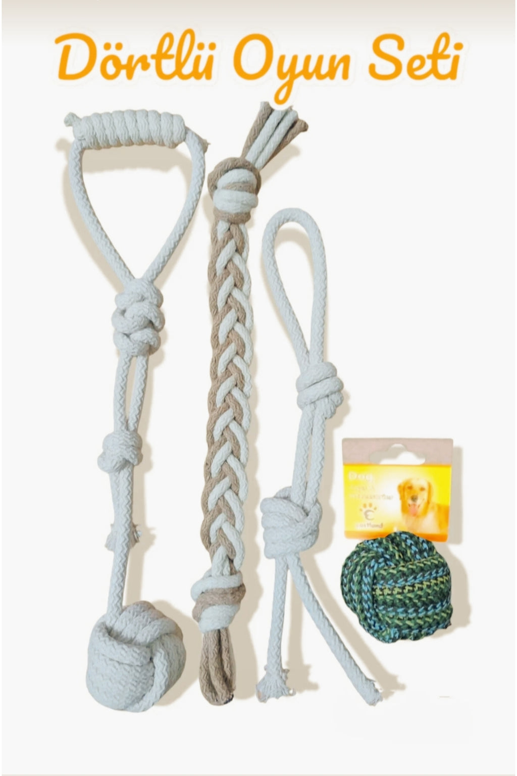 4’lü Hijyenik Köpek Oyun ve Diş Bakım Seti – Halat Çekme, Stres ve Temizlik Oyuncakları