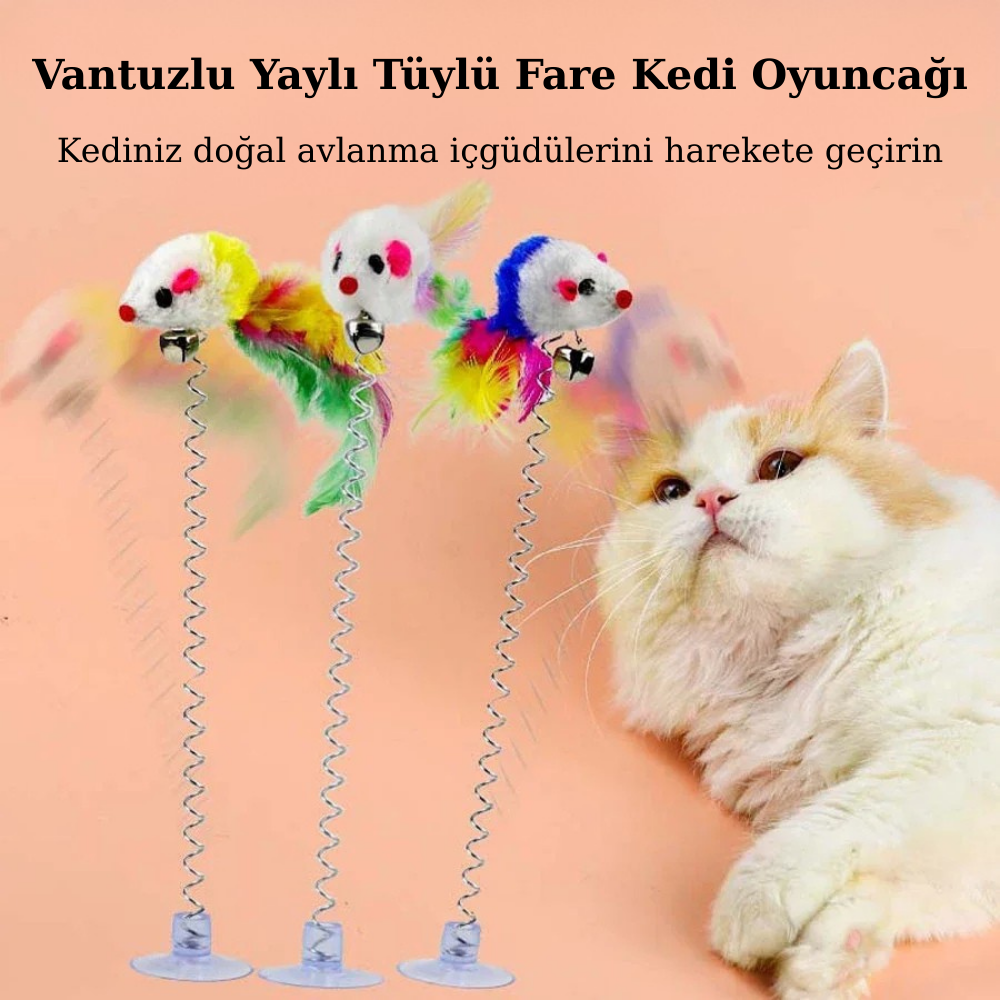 Sallanan Fare Kedi Oyuncağı – Vantuzlu, Zilli ve Yaylı İnteraktif Oyuncak
