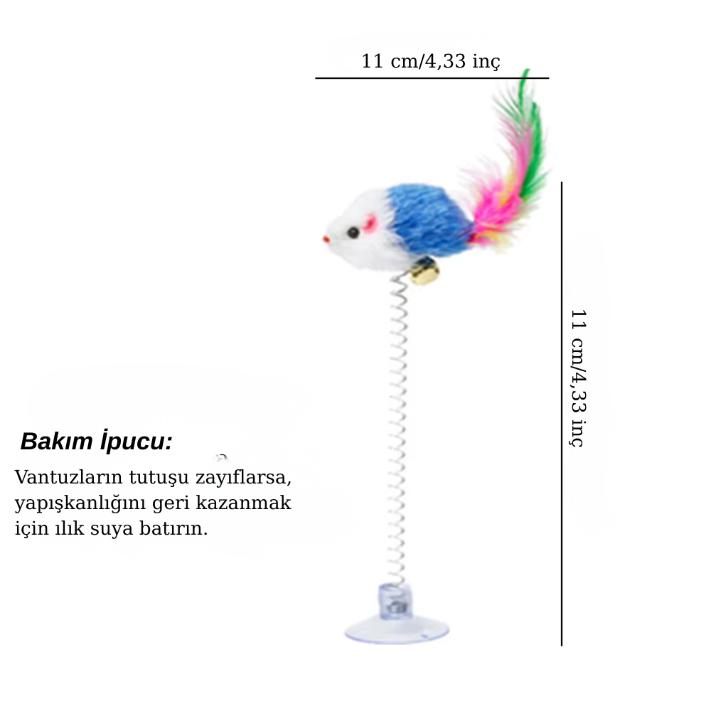 Sallanan Fare Kedi Oyuncağı – Vantuzlu, Zilli ve Yaylı İnteraktif Oyuncak