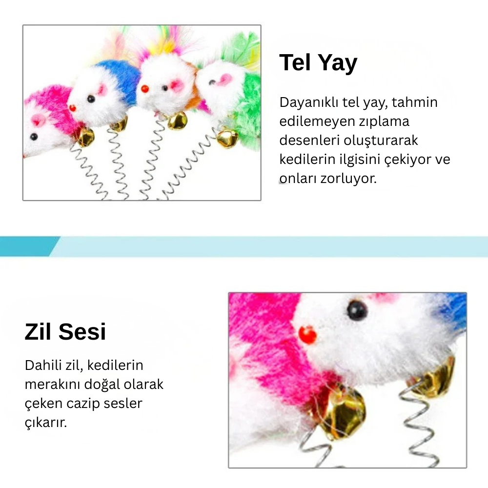 Sallanan Fare Kedi Oyuncağı – Vantuzlu, Zilli ve Yaylı İnteraktif Oyuncak