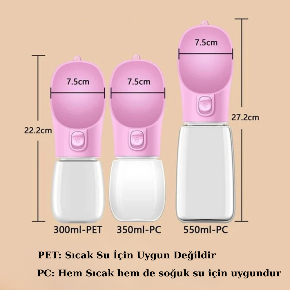 Taşınabilir Köpek Su Şişesi – Yürüyüş ve Seyahat İçin Sızdırmaz İçme Kabı (300–550 ml)